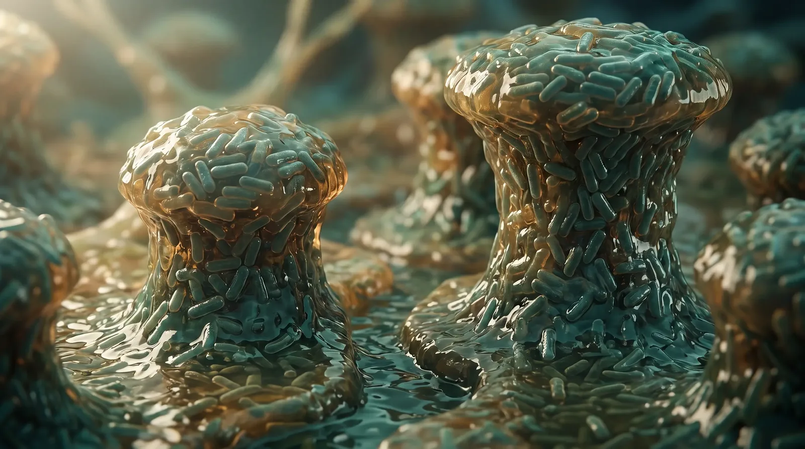 Scientific illustration of mature biofilm colonies
