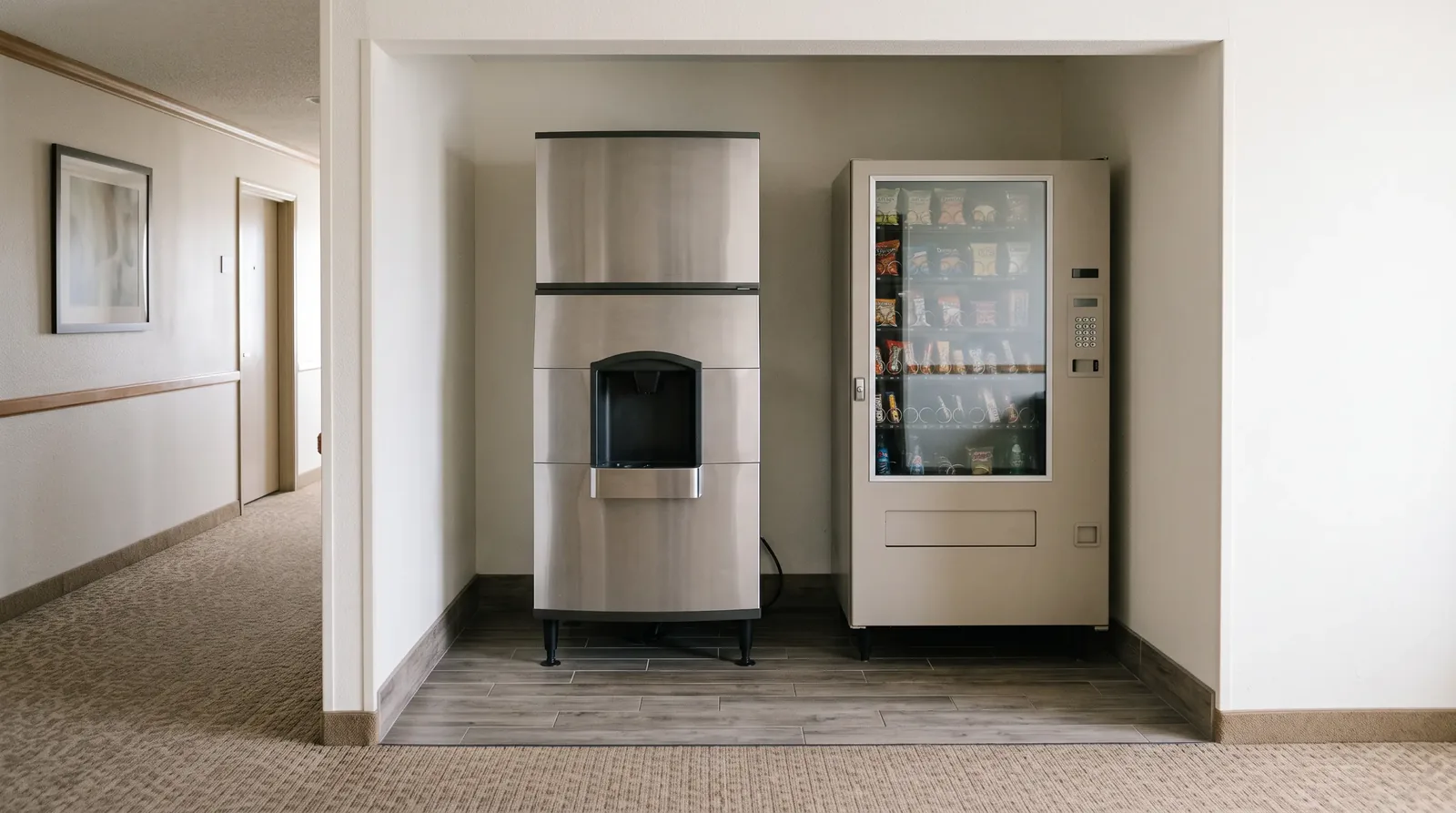 Ice machine and vending alcove on a hotel guest floor