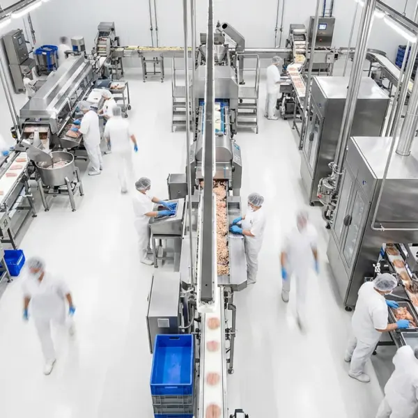 Food manufacturing facility floor drain with Green Drain for HACCP compliance